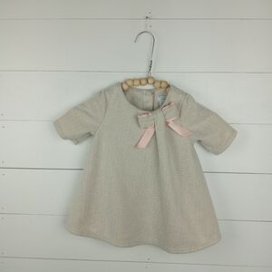 Tahari girls size 18 mos cream with gold sparkle herringbone design dress
